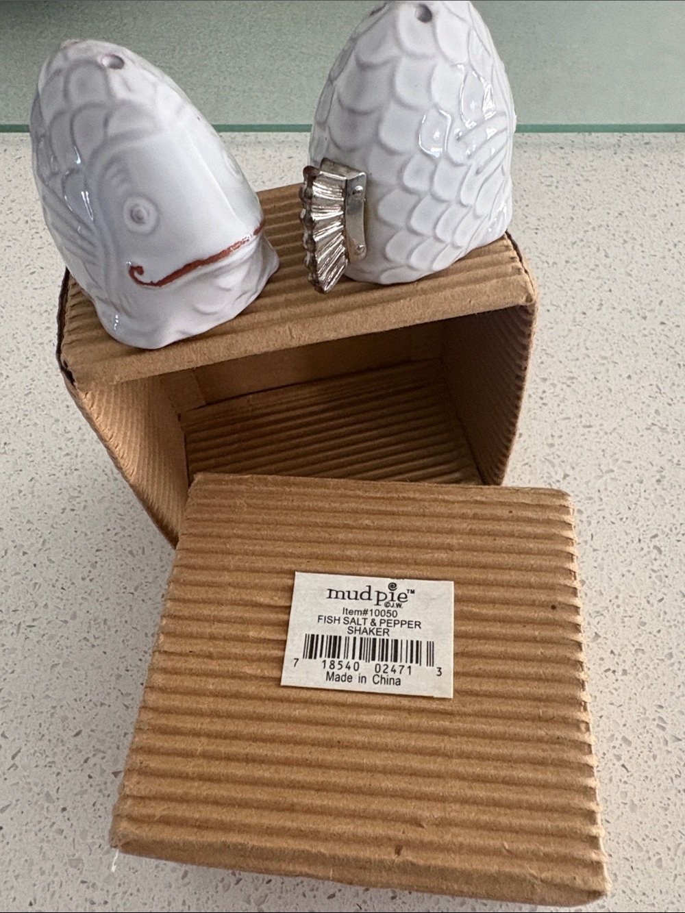 Mud Pie White Fish Salt and Pepper Shakers